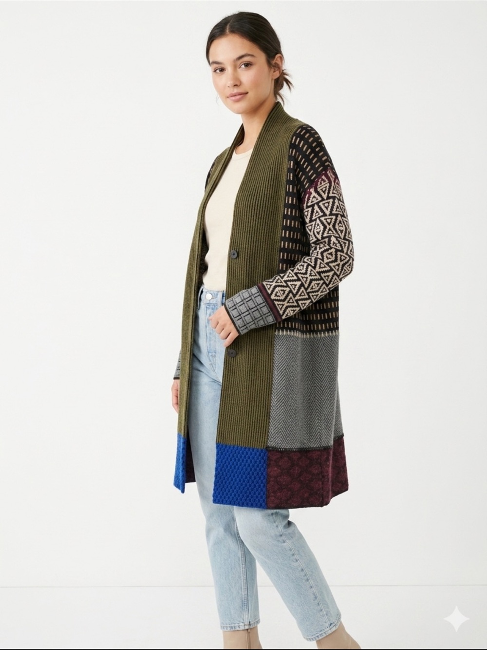 ETRO Milano Long Cardigan Wool Mohair Blend Boho Patchwork Italy Sz 40 S